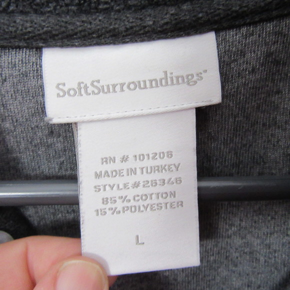 Soft Surroundings Womens Fleece Sweater L Gray Quarter Button Long Sleeve - Picture 3 of 8